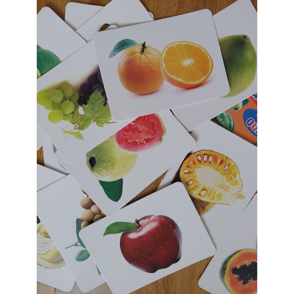 Thẻ học thông minh kích thước lớn 12x16cm chủ đề hoa quả -  Flashcard TGXQ Glenn doman chuẩn