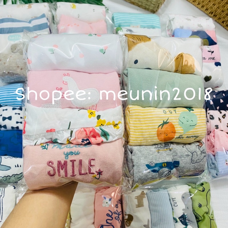 SET 4️⃣c body chip cộc tay bé trai bé gái sịn mát mùa hè cotton mềm đẹp (Size: 3-24m)