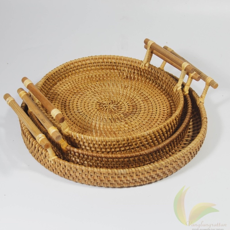 Khay mây tròn có tay cầm