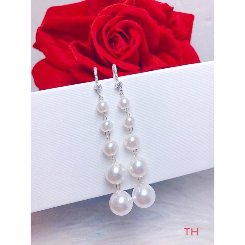 Bông tai bạc nữ gắn hạt trai nhiều tầng sang chảnh - Kho sỉ bạc Nhất Linh