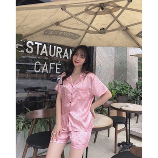 Đồ ngủ pijama lụa gấm chấm bi cộc đùi