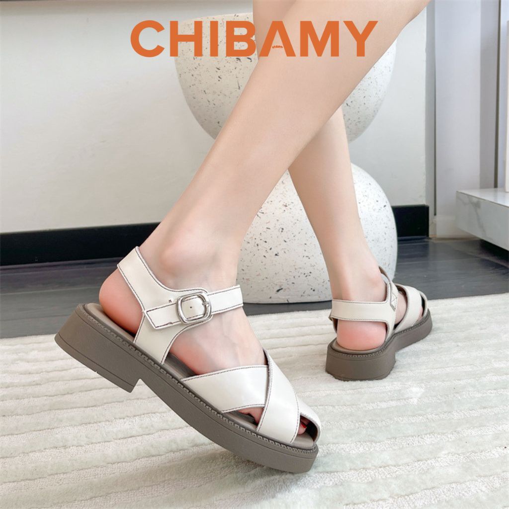 Dép sandal Rọ nữ 2 NAN Chéo bản to CHIBAMY chất da mềm đế 3cm
