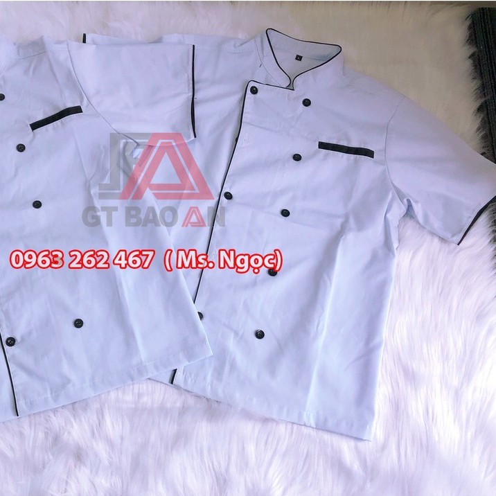Áo Đầu Bếp Quán Ăn, Áo Bếp Ngắn Tay Màu Trắng, Đen Dành Cho Nam Nữ