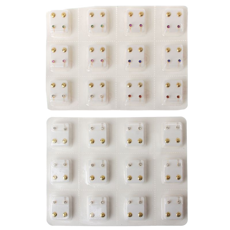 Bộ 12 cặp bông tai mini 3mm CZ thời trang