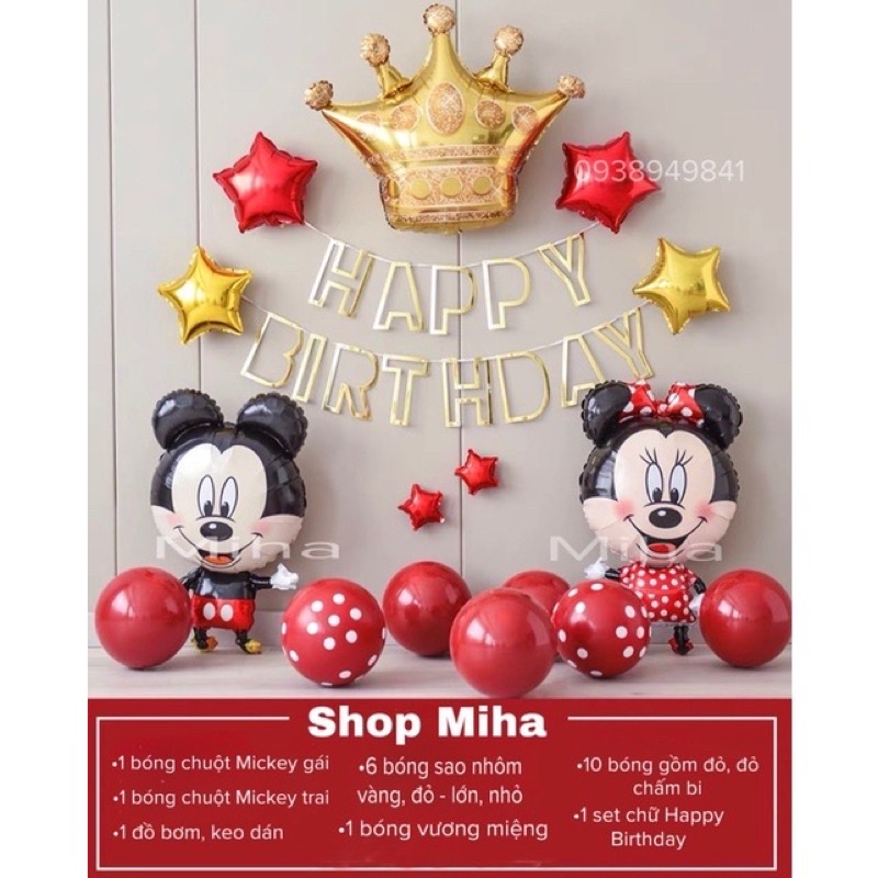 Phụ Kiện Trang Trí Sinh Nhật Chuột Mickey Cho Bé Trai, Bé Gái Tuổi Chuột Tặng Đồ Bơm, Keo Dán