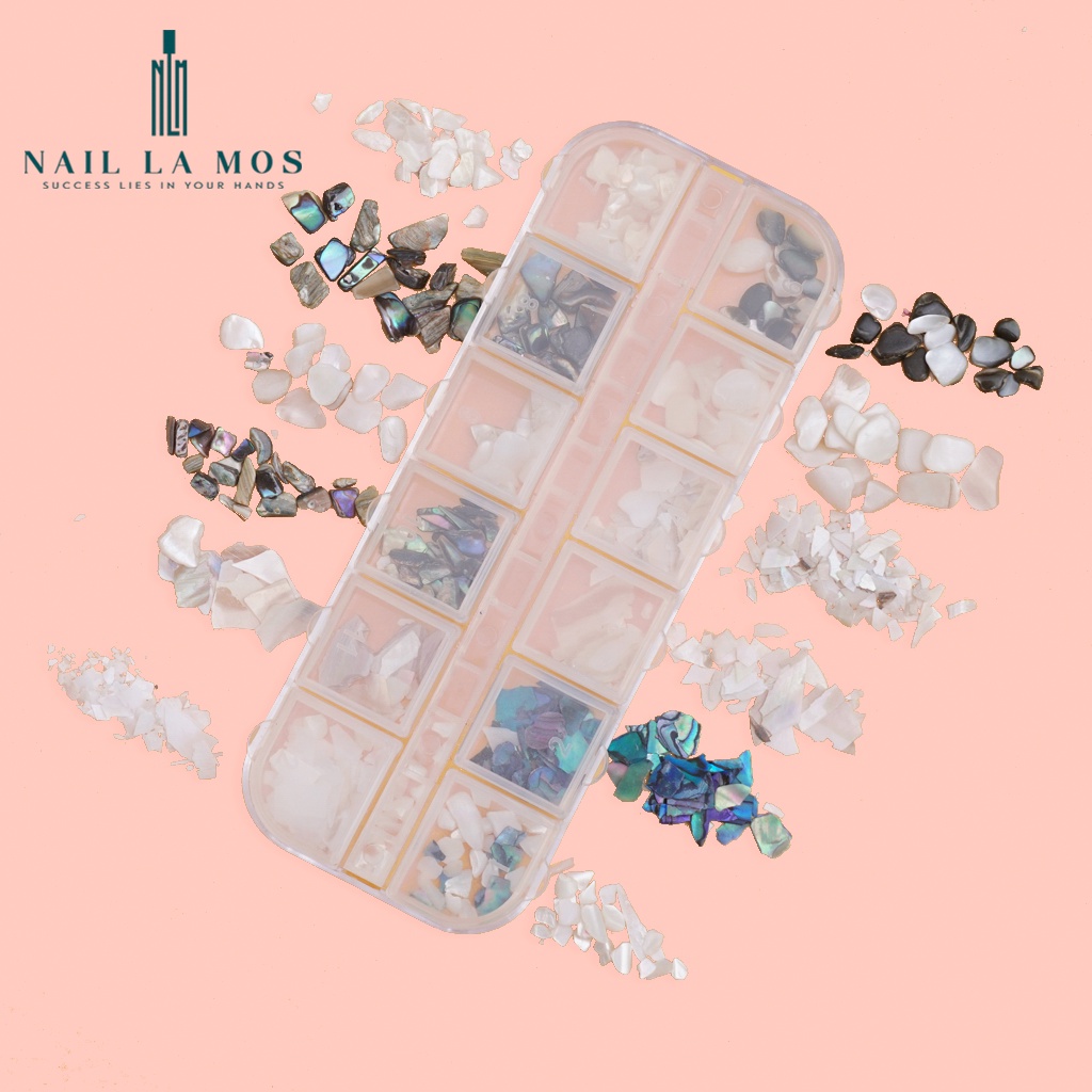 Set 12 loại đá xà cừ sỏi - xà cừ trang trí móng tay đắp gel ẩn theo phong cách Hàn Nhật