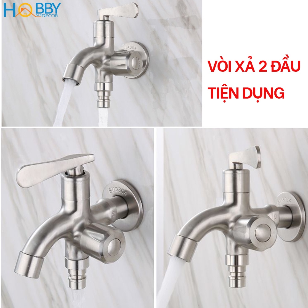 Vòi củ sen lạnh đa năng Inox 304 Hobby Home Decor CS2 2 đầu xả - ren nối 21mm