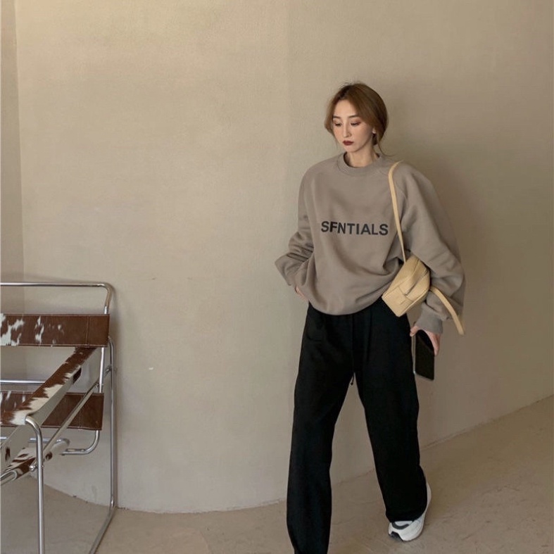 Áo sweater nam nữ Unisex nỉ bông phom rộng màu nâu cổ tròn dài tay chữ SFNTIALS phong cách Ulzzang Hàn Quốc | BigBuy360 - bigbuy360.vn