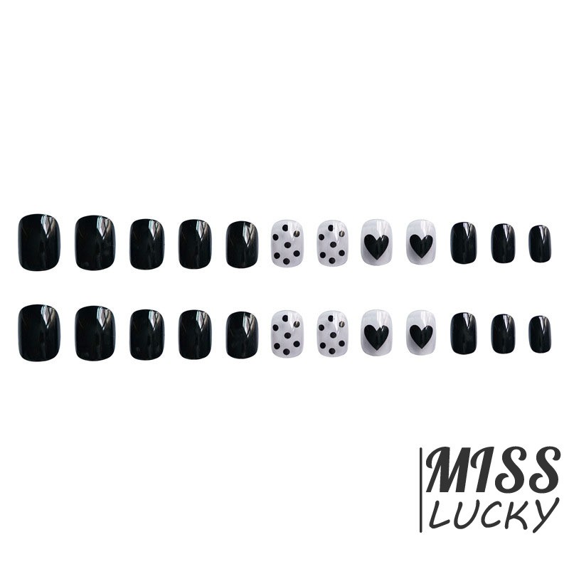 Bộ 24 Móng Tay Giả Họa Tiết Chấm Bi Đen Thời Trang Cho Nữ