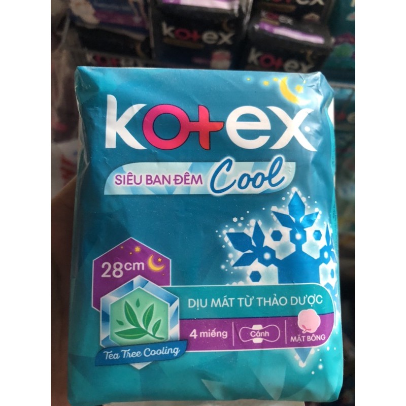 Băng Vệ Sinh Kotex Siêu Ban Đêm COOL MÁT LẠNH Có Cánh 28cm Gói 4 Miếng