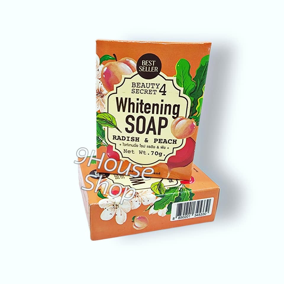01 Xà Bông Phục Hồi & Trắng Da Whitening Soap Radish & Peach 70gram Thái Lan