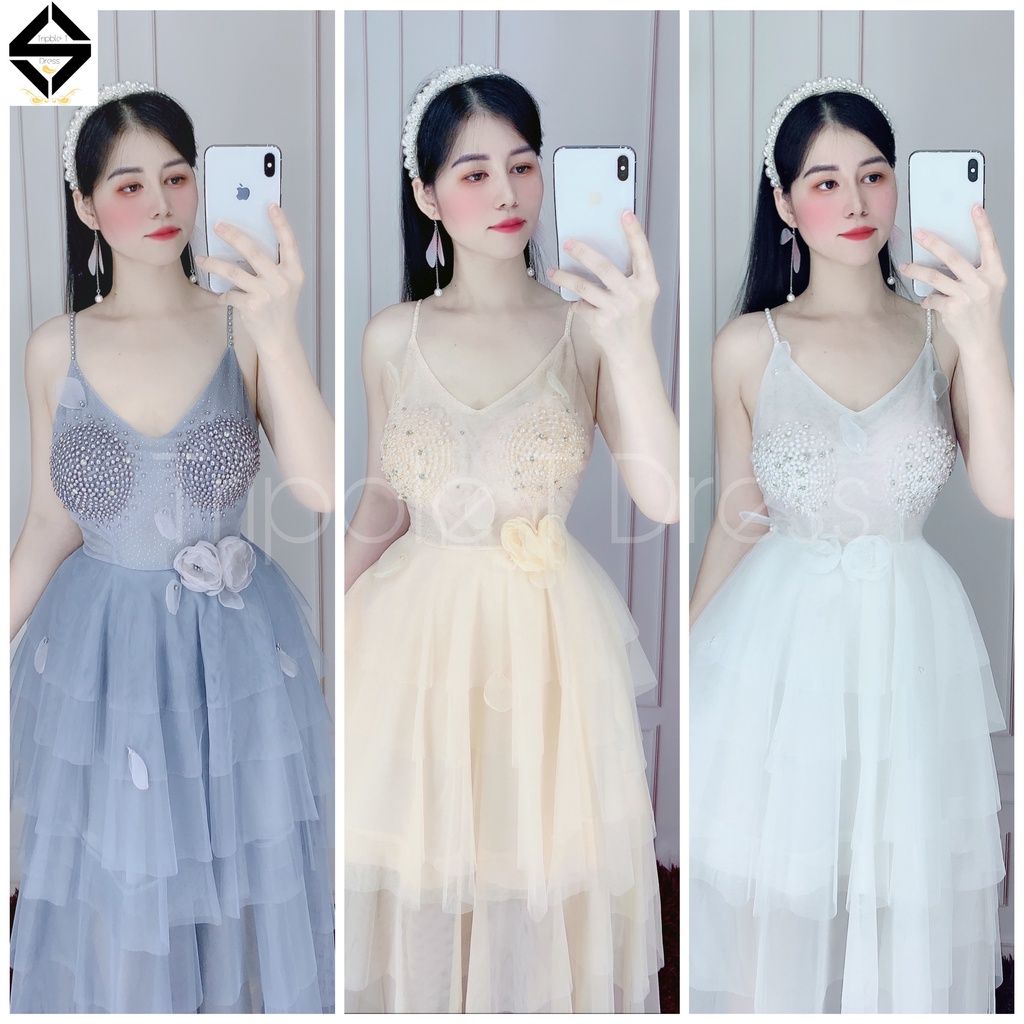 Đầm dự tiệc công chúa 2 dây xếp tầng kết cườm ngọc TRIPBLE T DRESS - size M/L - MS88Y