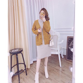 Áo cardigan thừng len pha lông dày dặn