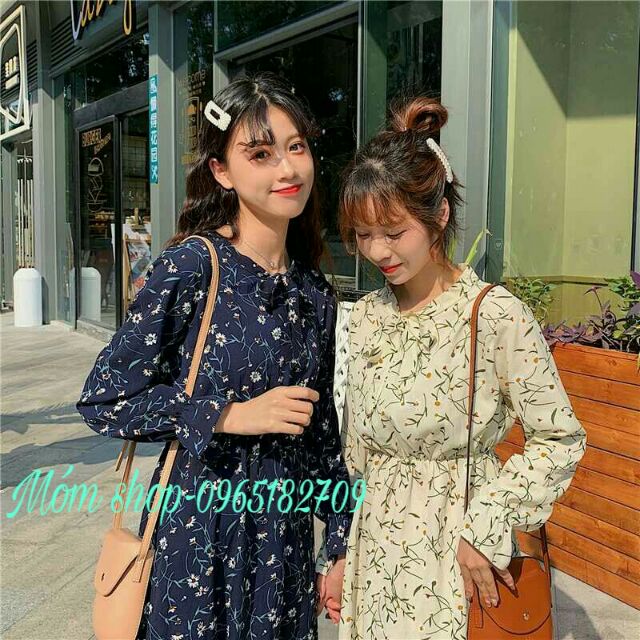 Váy đầm hoa nhí cột nơ xinh xắn phong cách Hàn Quốc