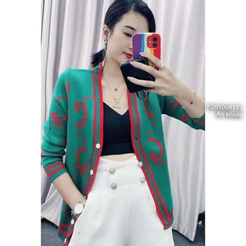 Áo khoát len họa tiết phối viền