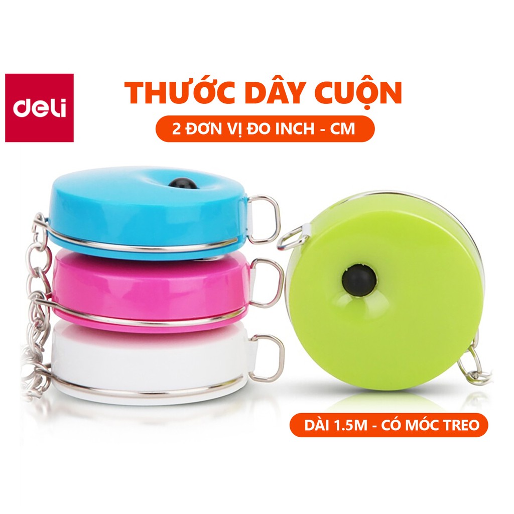 Thước dây Deli - Dài 1.5m - thước dây cuộn - Xanh lá / Xanh dương / Hồng / Trắng  - 1 chiếc - 8214