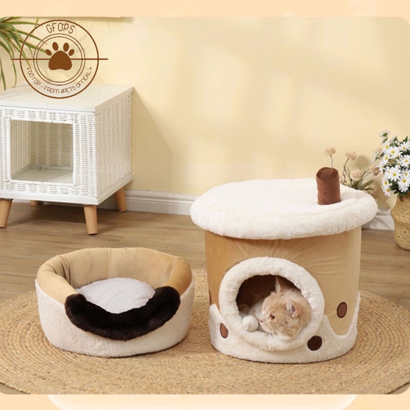 Ổ đệm/ Ổ nằm cho chó mèo, thú cưng mẫu trà sữa và coffee siêu cưng - 4pets official