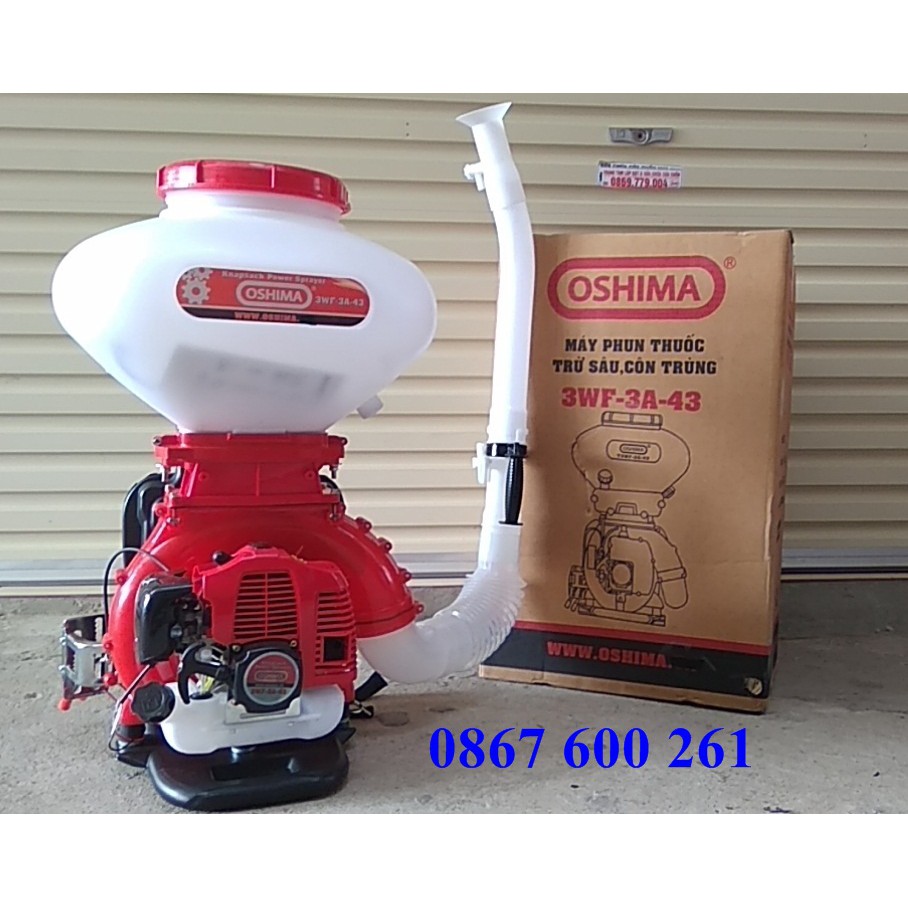 NÓNG! Máy xạ phân đeo vai chạy xăng Oshima 3WF-3A-43, Máy phun vôi bột, phân bón động cơ 2 thì, máy thổi lá giá rẻ