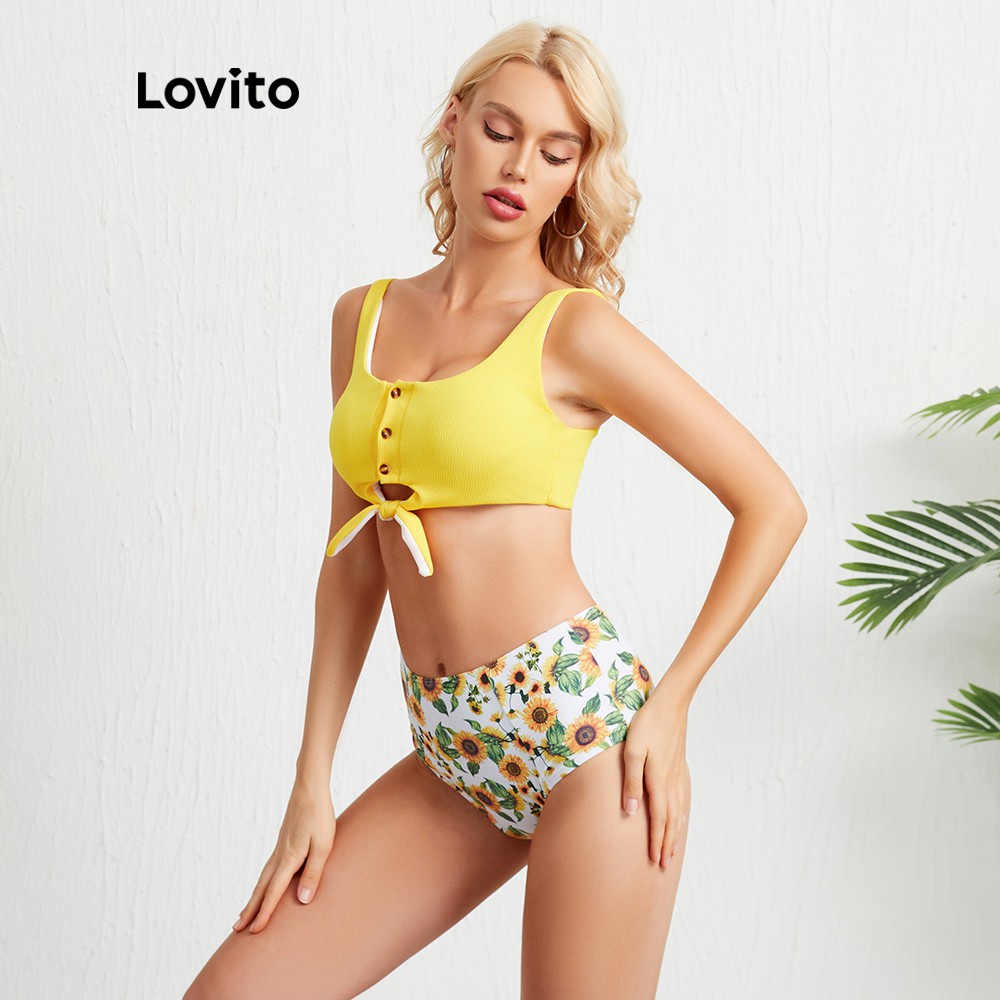 Lovito Bộ bikini in hoa thắt nơ L09038 | BigBuy360 - bigbuy360.vn