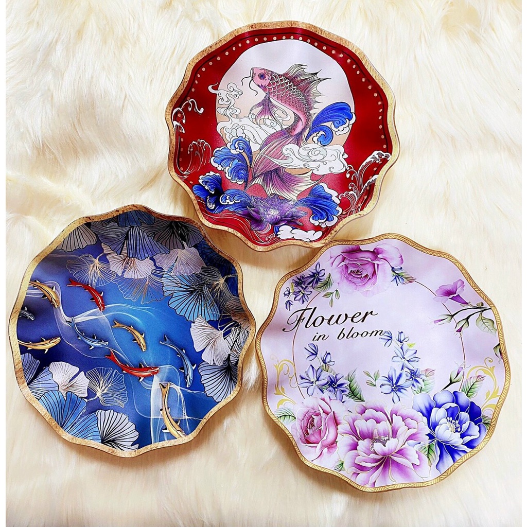 Dĩa Nhựa Melamine 3D Cao Cấp Đế Vàng-Size 24cm Chống Bể