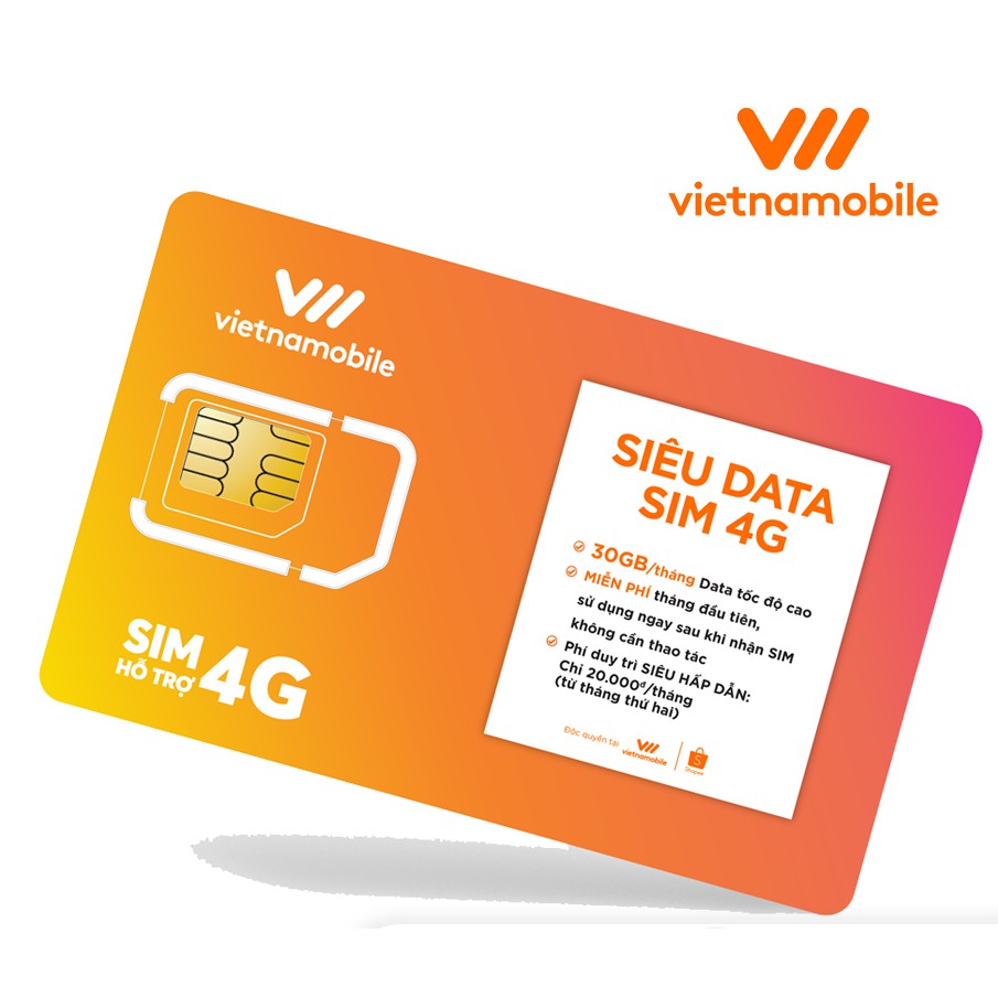 [Miễn Phí 1 Tháng] Sim Siêu Data 4G Vietnamobile 30GB/tháng - Duy trì chỉ 30k/tháng mua 1 tặng 1 sim gift