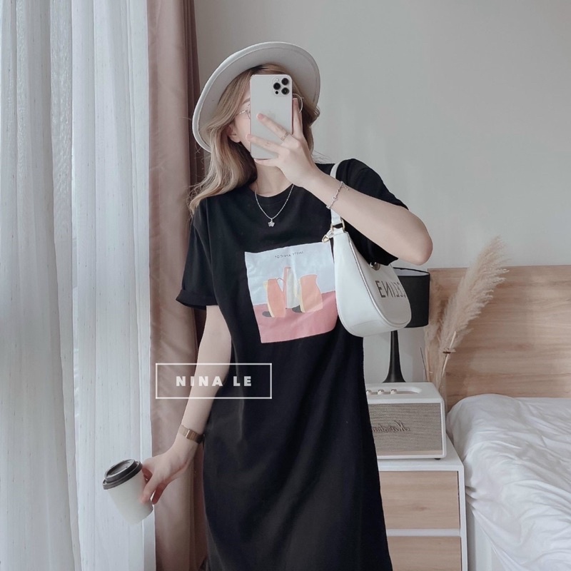 Váy thun dáng rộng in họa tiết xinh xắn cá tính dành cho nữ | BigBuy360 - bigbuy360.vn