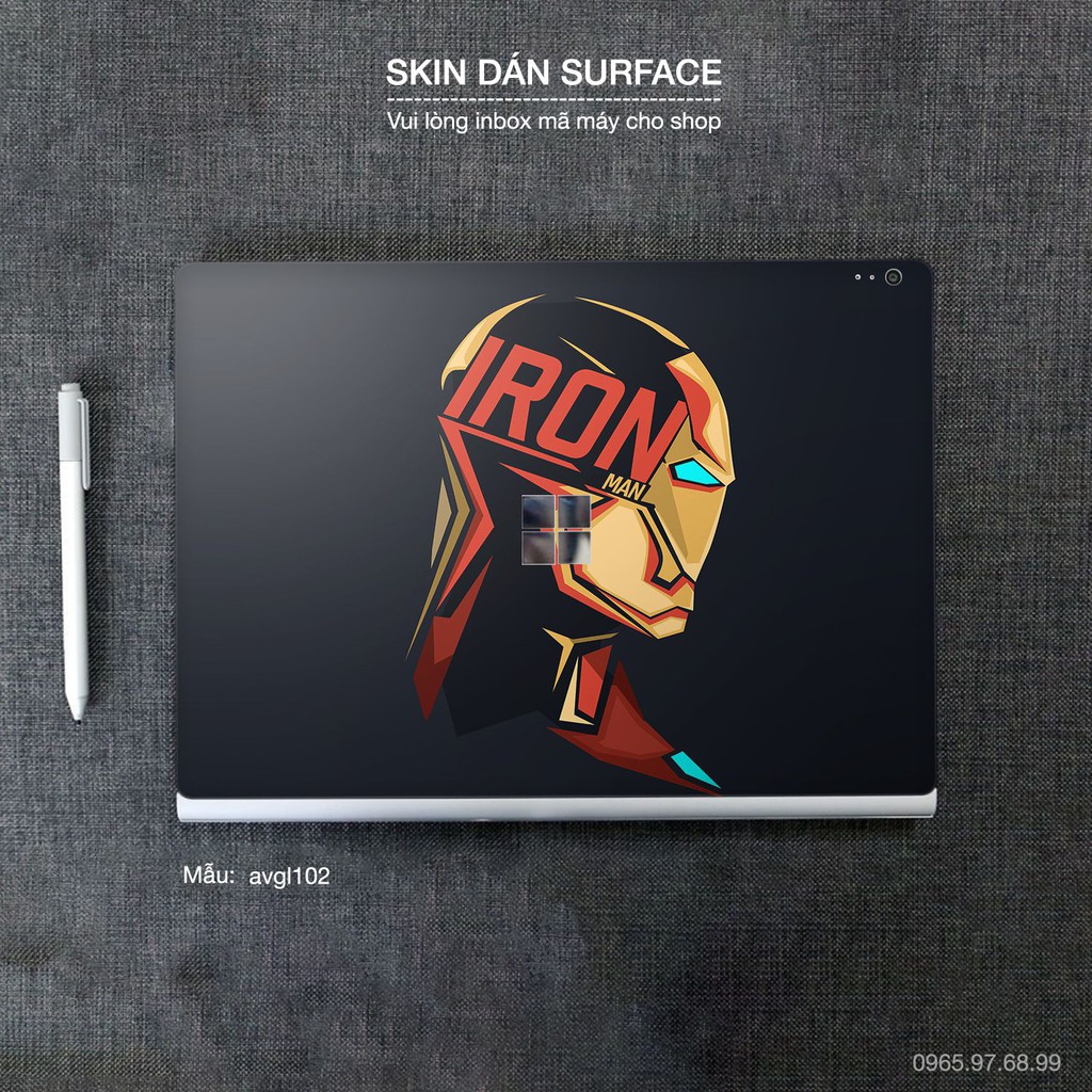 Skin dán Surface in hình iron man - Avenger - avgl102 (inbox mã máy cho Shop)