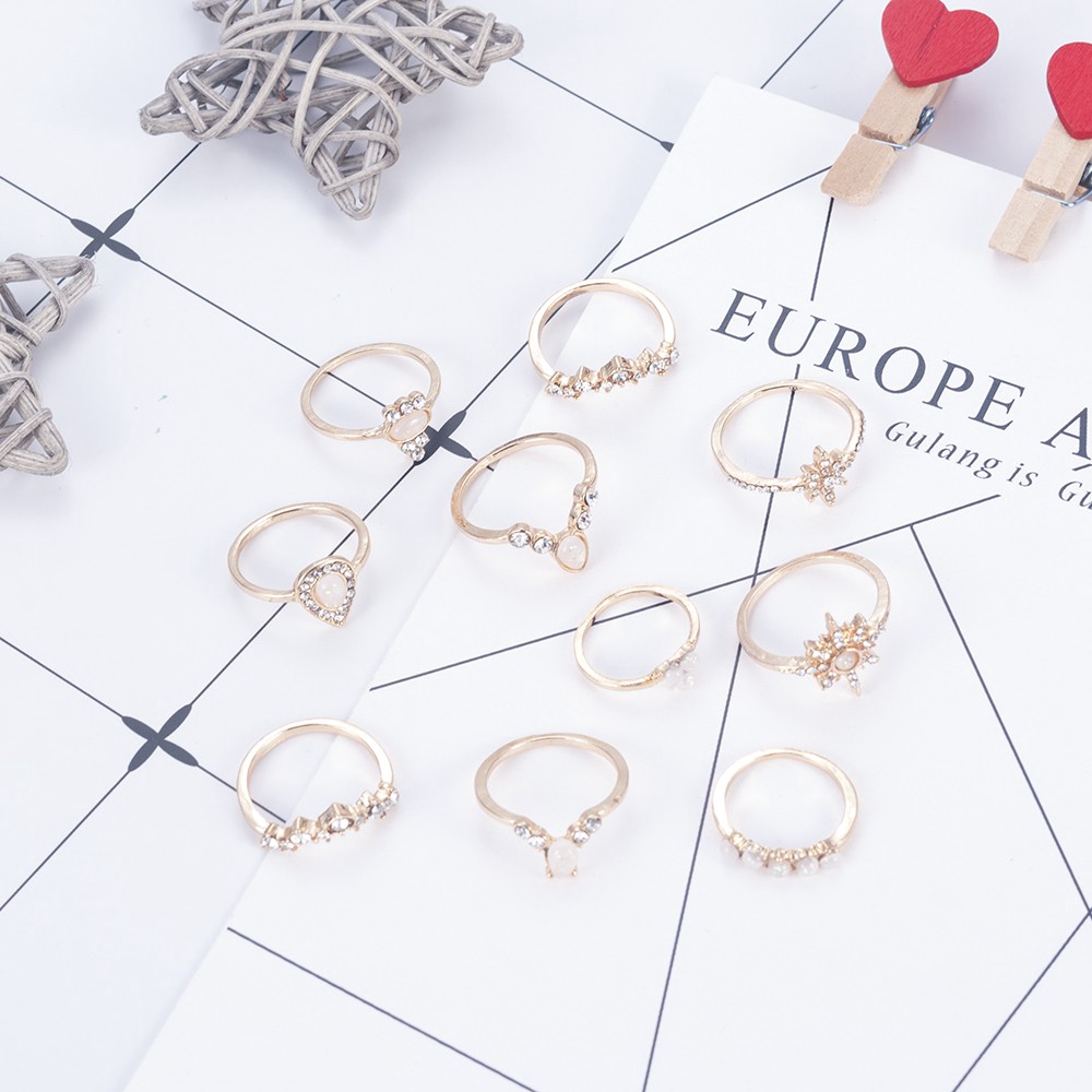 Bộ 10 nhẫn đính đá phong cách độc đáo dành cho phái nữ