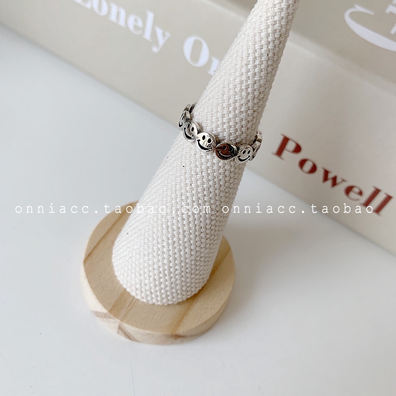 Nhẫn Bạc s925 Hình Mặt Cười Có Thể Điều Chỉnh Kích Cỡ Phong Cách retro Thời Trang