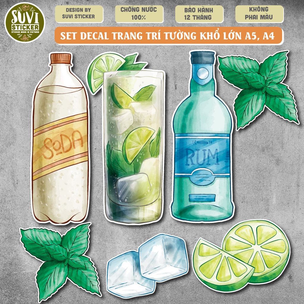 Decal Soda khổ lớn trang trí tường, dán kính, trang trí quán cà phê khổ A4, A5 chống nước. MSP: KL15