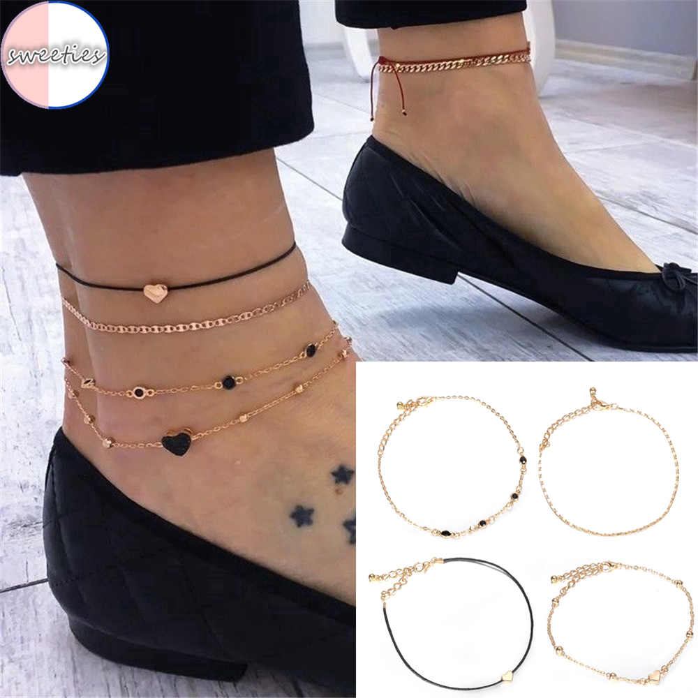 Set 4 vòng đeo chân phong cách cổ điển thanh lịch dành cho nữ