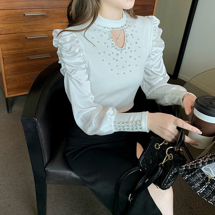 Áo Sơ Mi Chiffon Tay Dài Phồng Cổ Cao Thời Trang Dành Cho Nữ