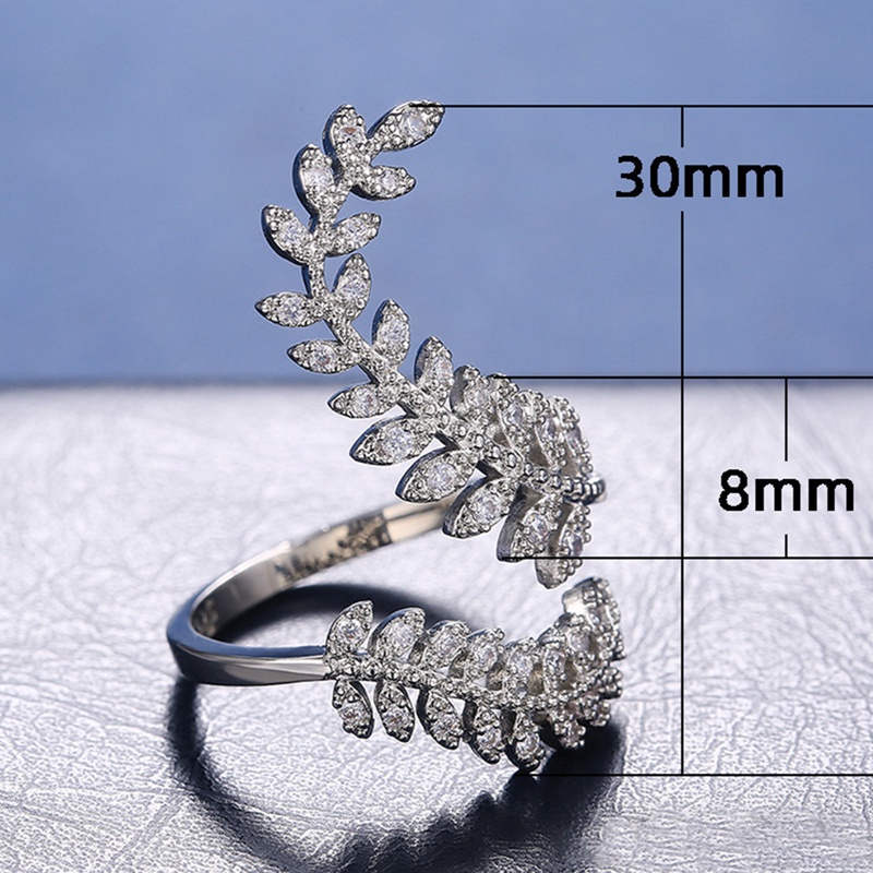 Nhẫn mạ bạc hình chiếc lá dài đính đá zircon sáng tạo thời trang cho nữ