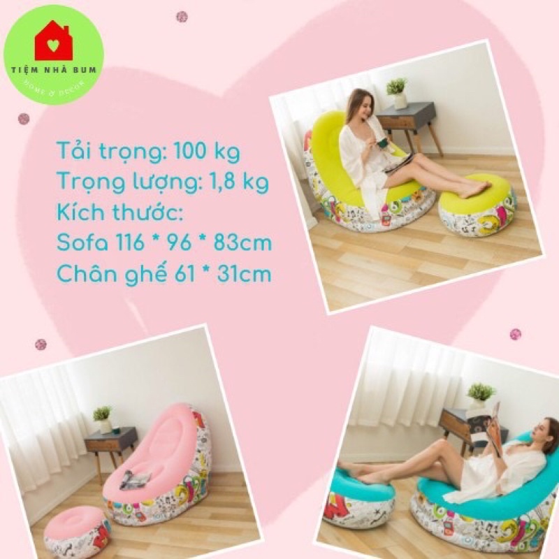 Ghế Tựa Lưng Bọc Nhung Kèm Ghế Gác - Ghế Sofa Bơm Hơi