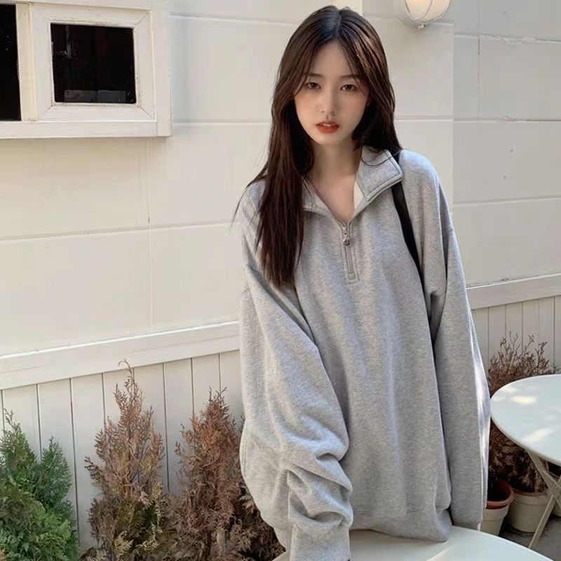 Áo Khoác Sweater Dáng Rộng Màu Xám Thời Trang Mùa Đông 2022 Cho Nữ