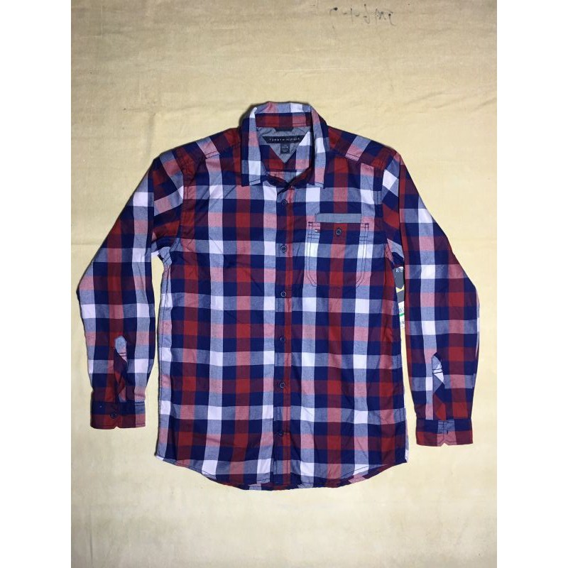 Áo sơ mi công sở nam tay dài sọc caro vuông nhiều màu Tommy Hilfiger size L