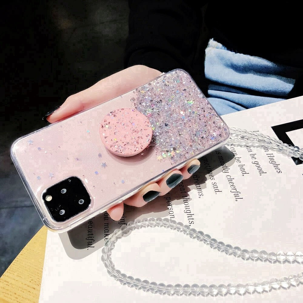 Ốp Lưng Lấp Lánh Có Giá Đỡ Và Dây Đeo Cho Samsung Galaxy A41 A02S M31S M51 S21 Plus A12 5g A71 5g S20 Fe A01 Core Note 20 vỏ điện thoại long lanh
