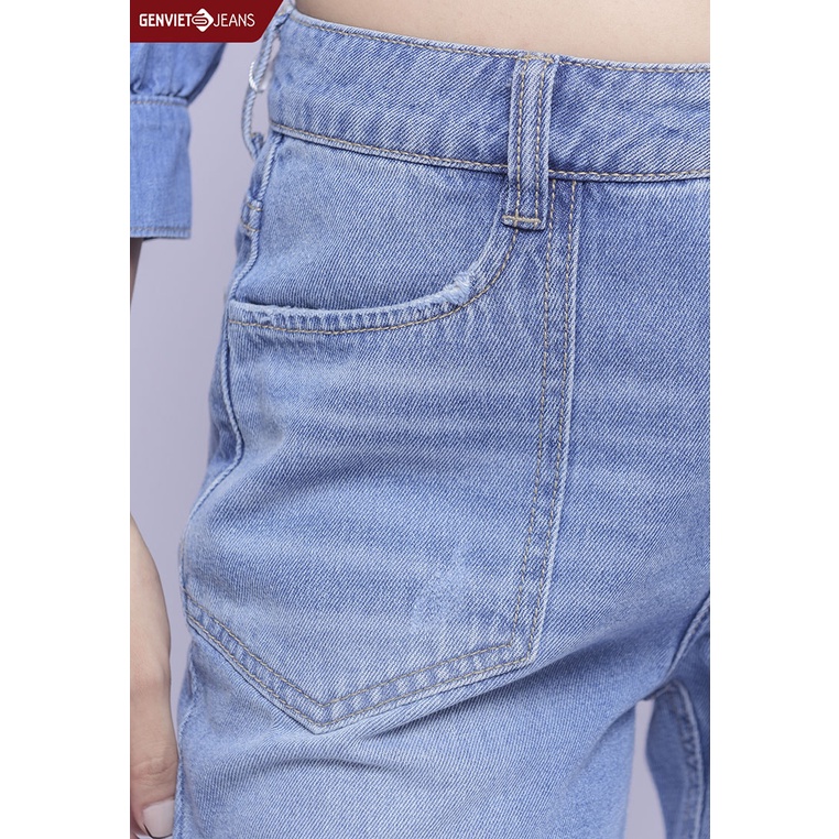 Quần Jeans Nữ Rách Gối Baggy Gấu Tua Genviet Chất Bò Cạp Cao Mềm Mại Cao Cấp TQ104J1438