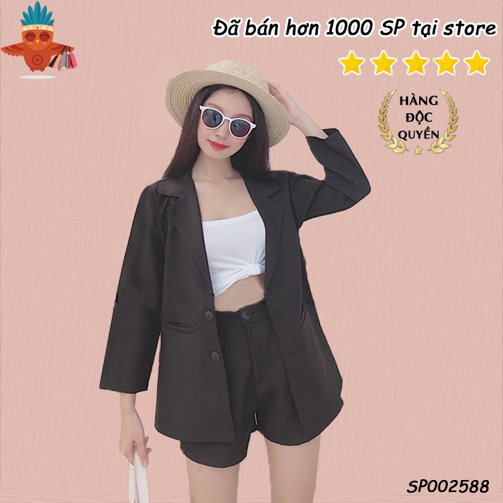 Set vest phối quần short lưng thun đen THOCA HOUSE 2 túi mổ vải dày đi làm, đi học freesize dưới 56kg