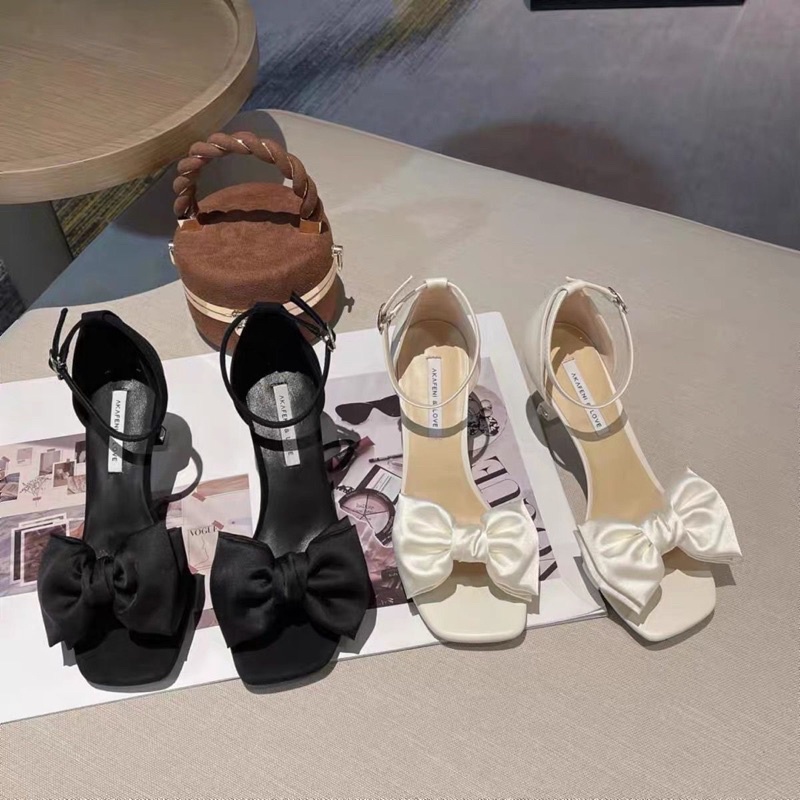 Guốc nữ cao 9P có nơ 2 màu trắng đen thời trang kiểu Hàn Quốc hiện đại trẻ trung cá tính Ulzzangshop520