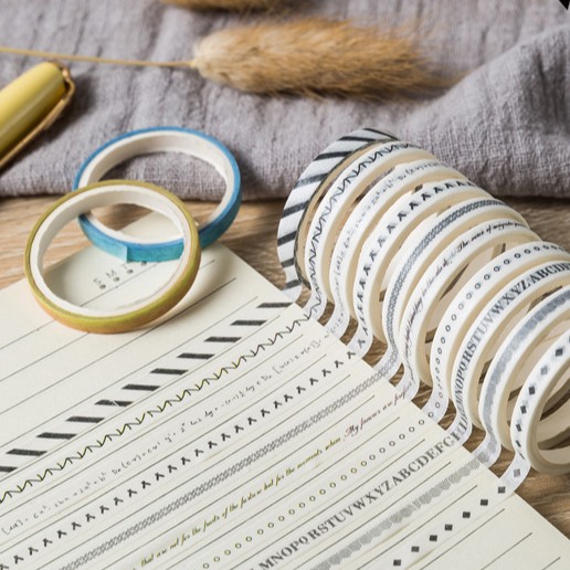 &lt;Ảnh Thật Shop Chụp&gt; Hộp 10 Cuộn Băng Keo Washi Tape Mini 5mm DIY Trang Trí Bullet Journal Nhật Ký, Sổ Lưu Niệm Teeci678