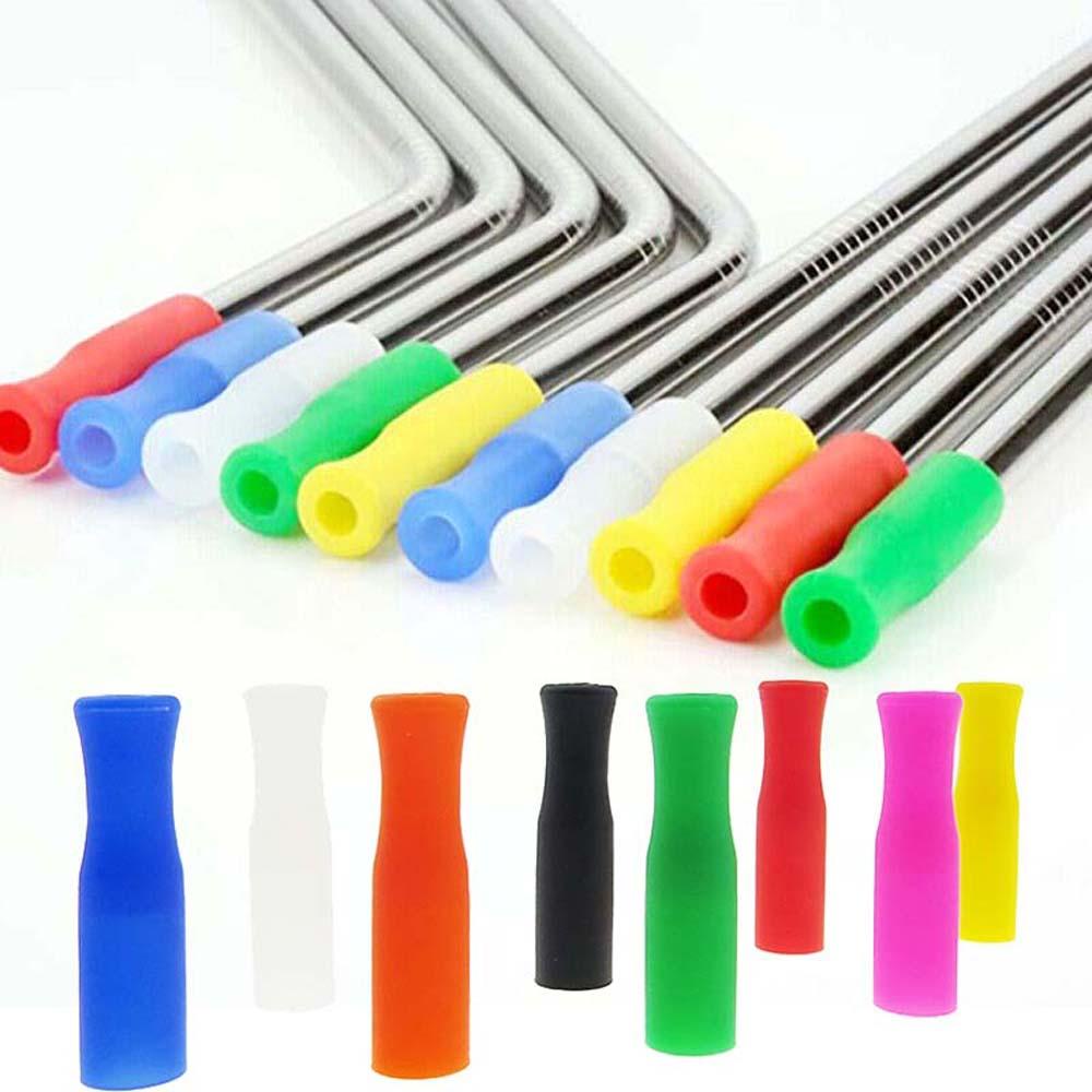 AUGUSTINA Bộ Ống Hút Bằng Thép Không Gỉ Và Silicone Rộng 6mm Chống Bỏng Có Thể Tái Sử Dụng