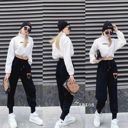 Áo croptop nỉ nữ tay dài form rộng chất nỉ da cá ulzzang basic - Shop.rubysan (BL13)