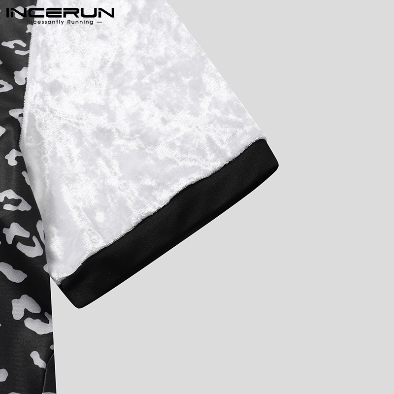 Áo thun INCERUN ngắn tay họa tiết da báo cho nam