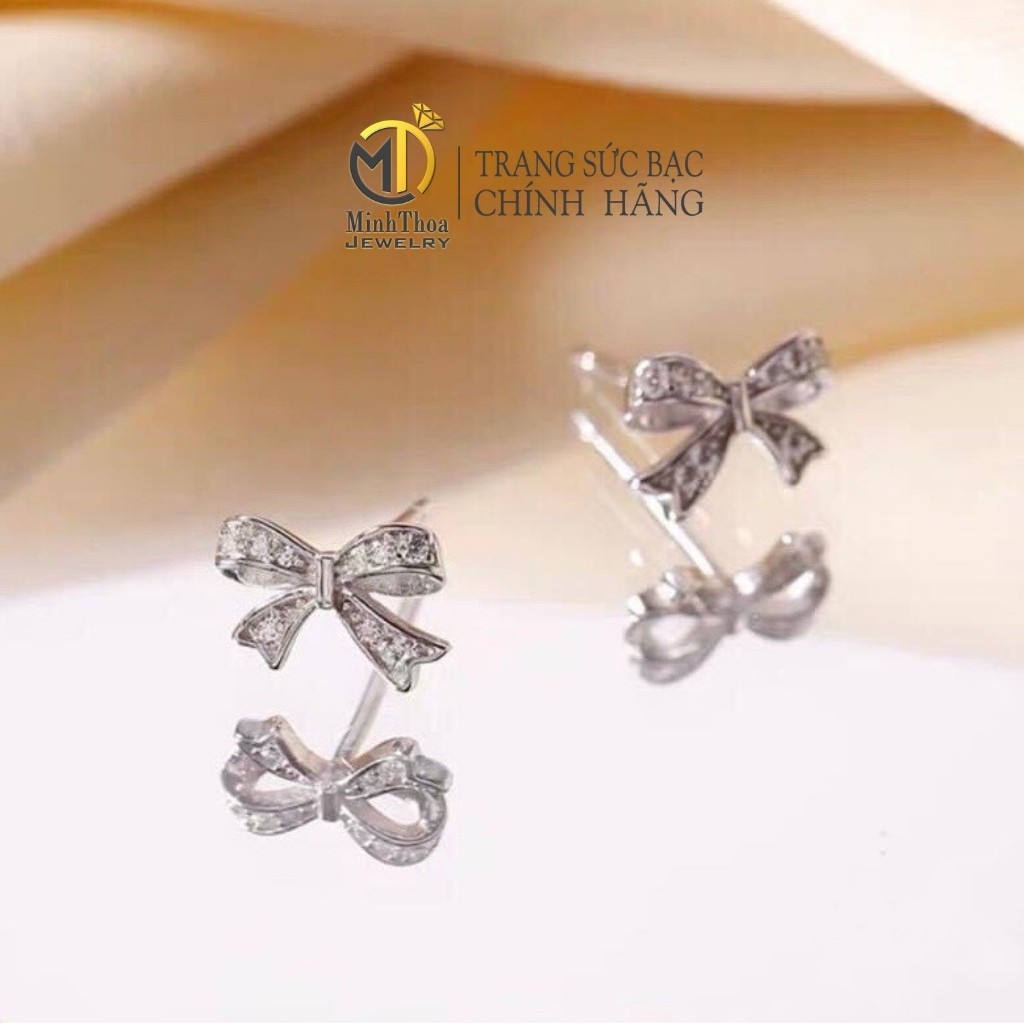 Khuyên tai nữ bạc đẹp ,bông hoa tai nơ bạc trang sức phong cách Hàn Quốc Minh Thoa JEWELRY