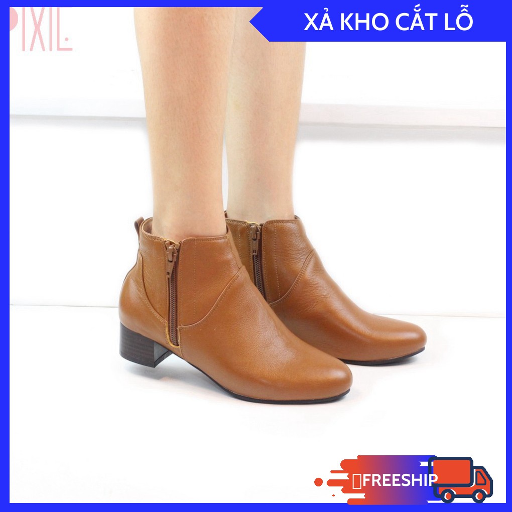 Giày Boot Thấp 3cm Cổ Ngắn 2 Dây Kéo Da Bò Thật Pixie P697 Xả Lỗ Vốn -11/11 !