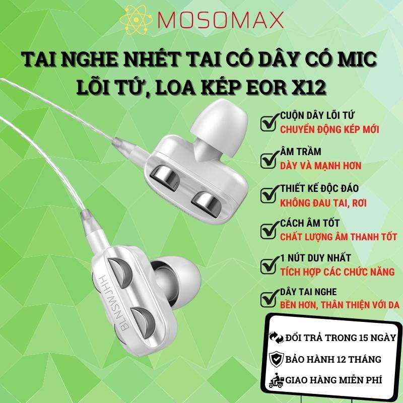 Tai nghe nhét tai có dây có mic lõi tứ cuộn dây chuyển động kép EOR X12