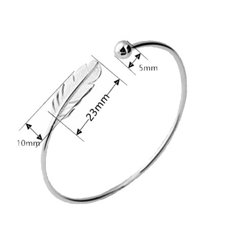 Vòng đeo tay hở bằng bạc 925 không gây dị ứng mặt hình lông vũ đơn giản thanh lịch dành cho nữ