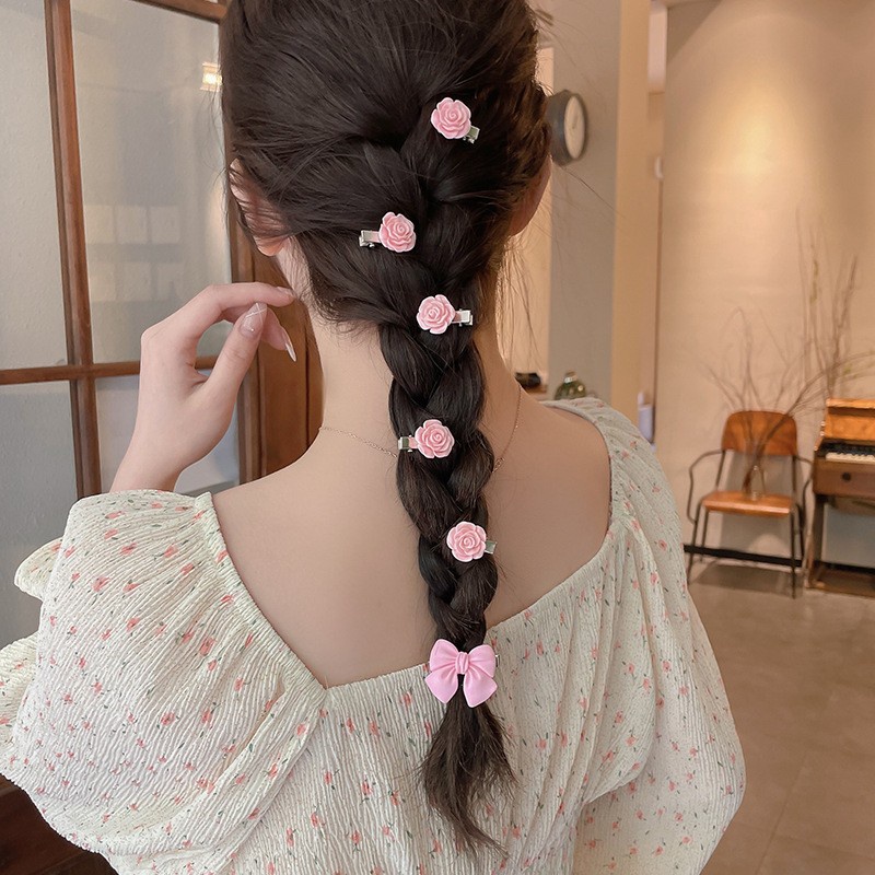 Kẹp Tóc Hình Nơ / Bông Hoa Màu Hồng Xinh Xắn Thời Trang Phong Cách Hàn Quốc Cho Nữ