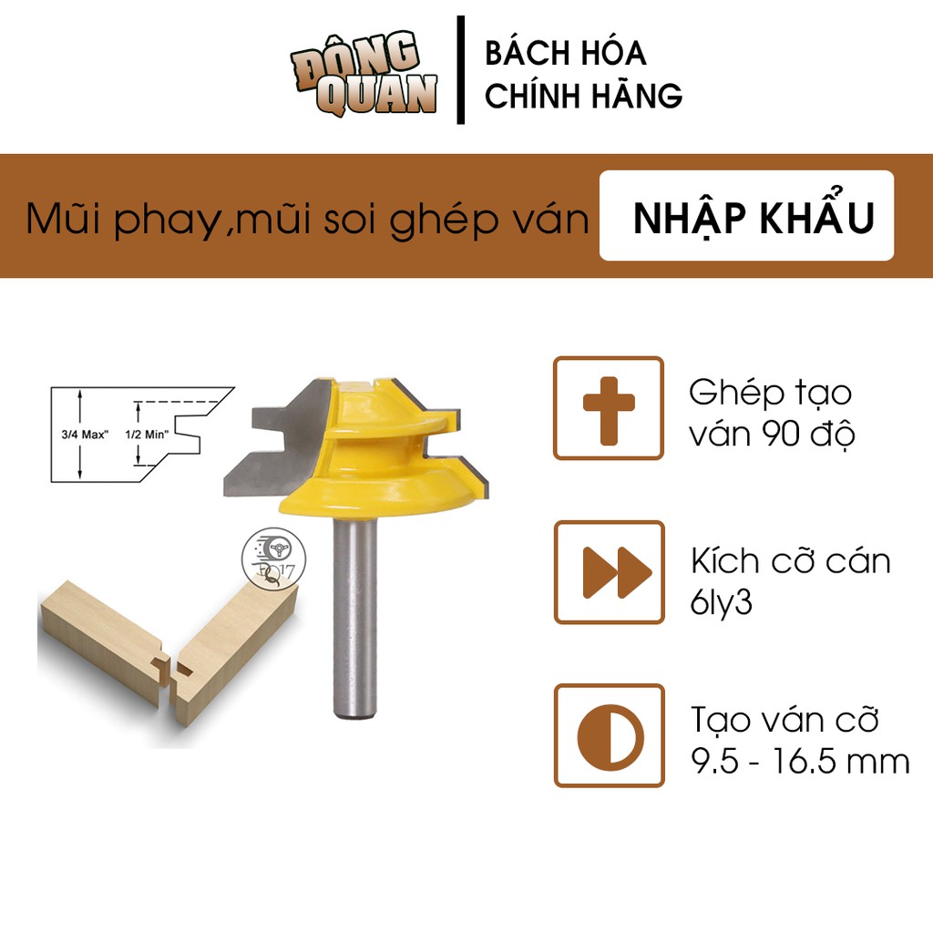 [ MŨI PHAY GHÉP VÁN GỖ LOẠI LƯỠI HỢP KIM CHẤT LƯỢNG CAO ] MŨI SOI GỖ GÓC VUÔNG CỐT 6LY3 - GHÉP VÁN DÀY 9.5 - 16.5 MM